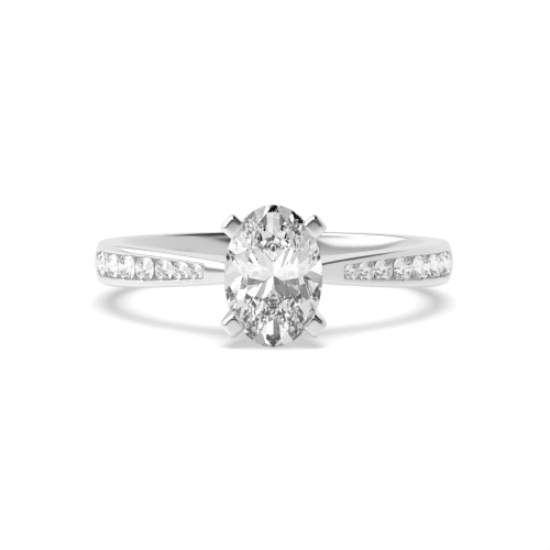 4 Prong Oval Classic Tapered Shank Side Stone Engagement Ring
