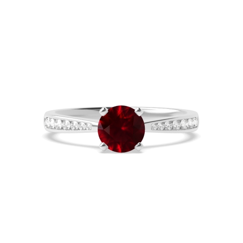 4 Prong Classic Tapered Shank Ruby Side Stone Engagement Ring
