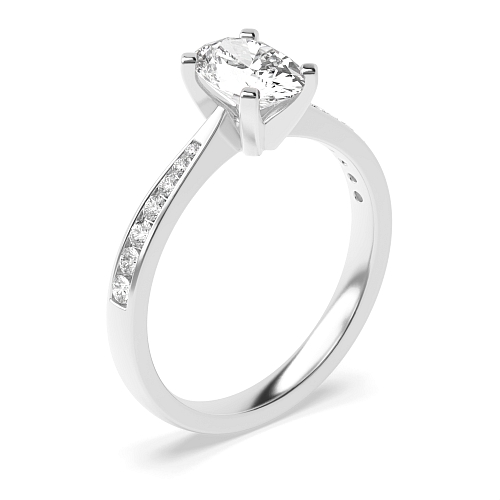 4 Prong Oval Classic Tapered Shank Side Stone Engagement Ring