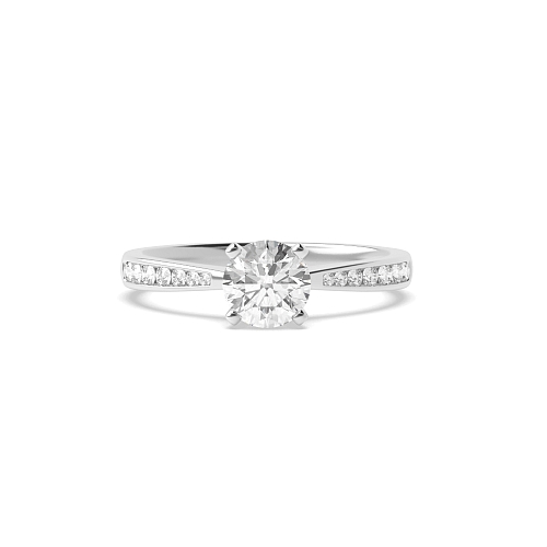 4 Prong Classic Tapered Shank Lab Grown Diamond Side Stone Engagement Ring