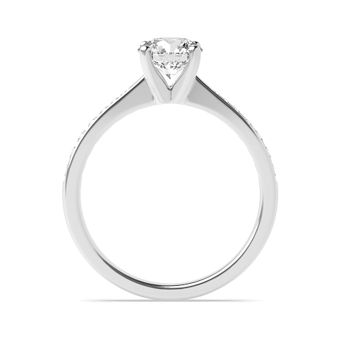 4 Prong Silver Classic Tapered Shank Side Stone Engagement Ring