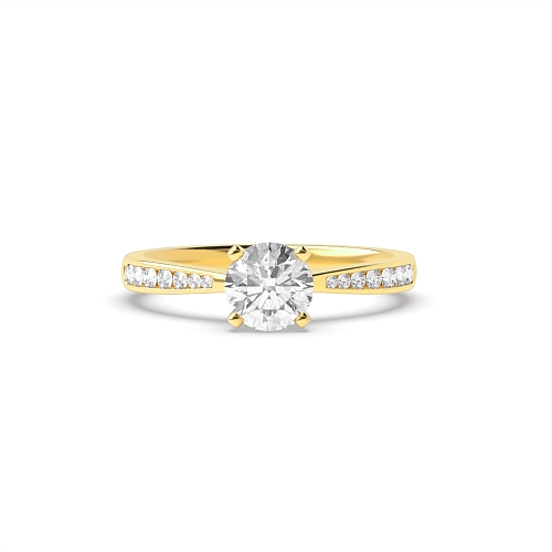 4 Prong Yellow Gold Classic tapered shank Side Stone Engagement Rings