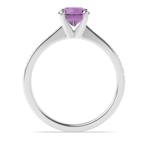4 Prong Tapered Shank Side Stone Amethyst Solitaire Engagement Ring