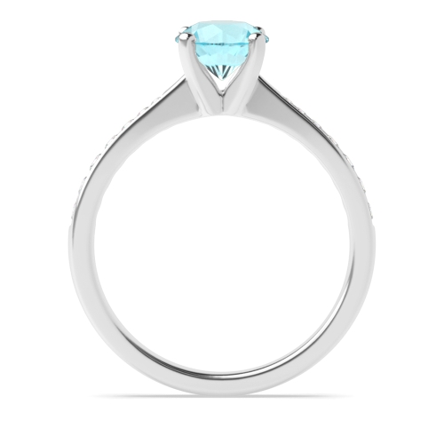 4 Prong Tapered Shank Side Stone Aquamarine Solitaire Engagement Ring