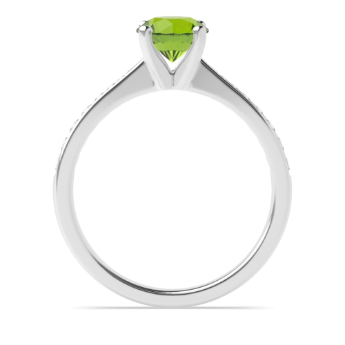 4 Prong Tapered Shank Side Stone Peridot Solitaire Engagement Ring