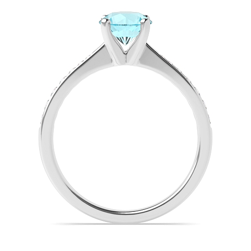 4 Prong Tapered Shank Side Stone Aquamarine Solitaire Diamond Jewellery