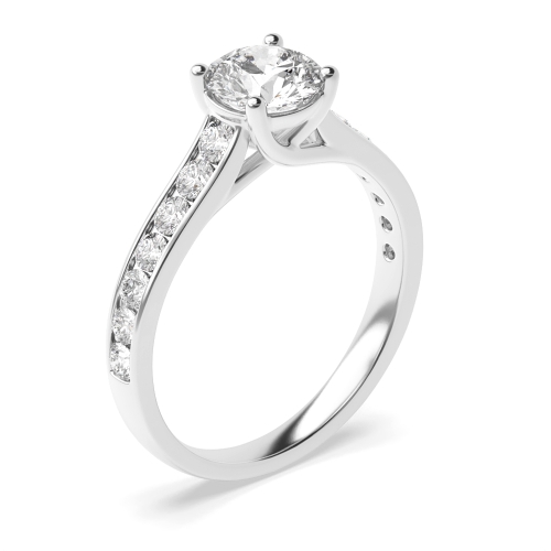 1 carat Side Stone On Shoulder Set Round Diamond Engagement Ring Yellow / White Gold