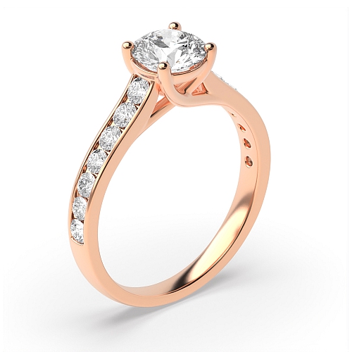 4 Prong Round Rose Gold High set Side Stone Engagement Rings