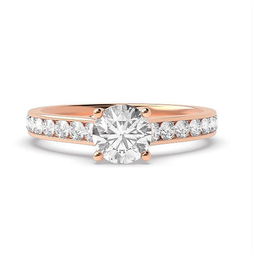 4 Prong Round Rose Gold High set Side Stone Engagement Rings