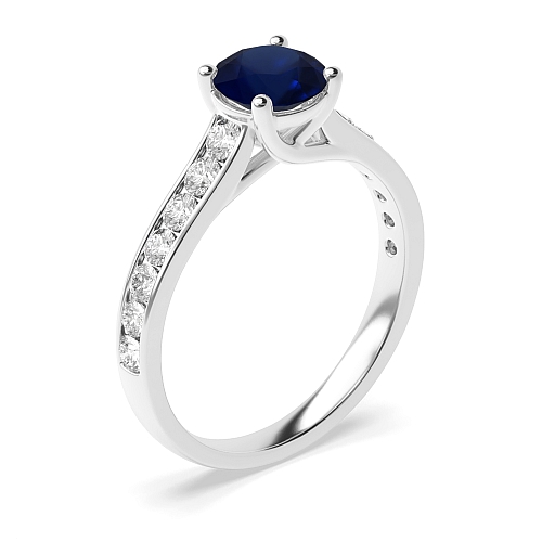 4 Prong Round High set Blue Sapphire Engagement Rings