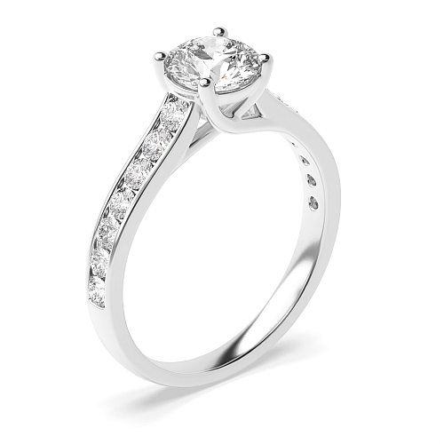 4 Prong Round High Set Side Stone Engagement Ring