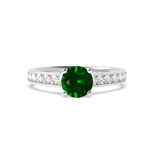 4 Prong Round High set Emerald Side Stone Engagement Rings
