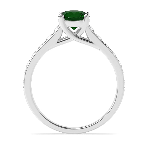 4 Prong Round High set Emerald Side Stone Engagement Rings