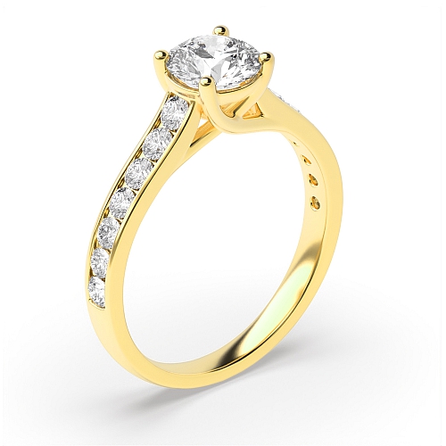 4 Prong Round Yellow Gold High set Side Stone Engagement Rings