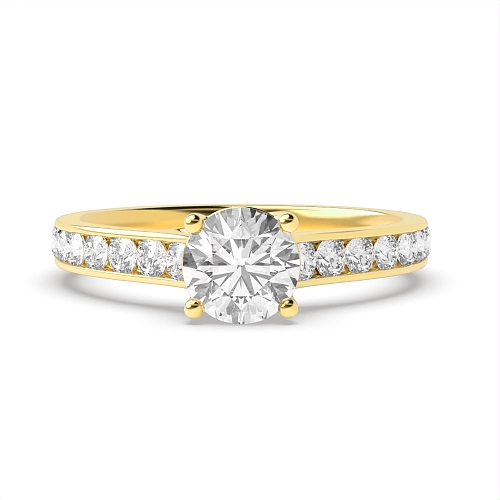 4 Prong Round Yellow Gold High set Side Stone Engagement Rings