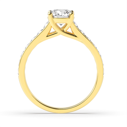 4 Prong Round Yellow Gold High set Side Stone Engagement Rings
