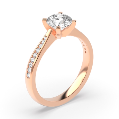4 Prong Round Rose Gold Tapering shoulder box claw Engagement Rings