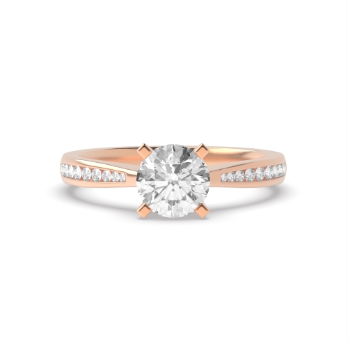 4 Prong Round Rose Gold Tapering shoulder box claw Engagement Rings