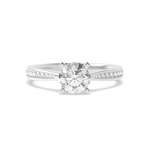 4 Prong Round Silver Tapering shoulder box claw Engagement Rings