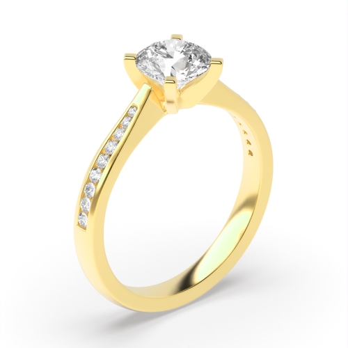 4 Prong Round Yellow Gold Tapering shoulder box claw Engagement Rings