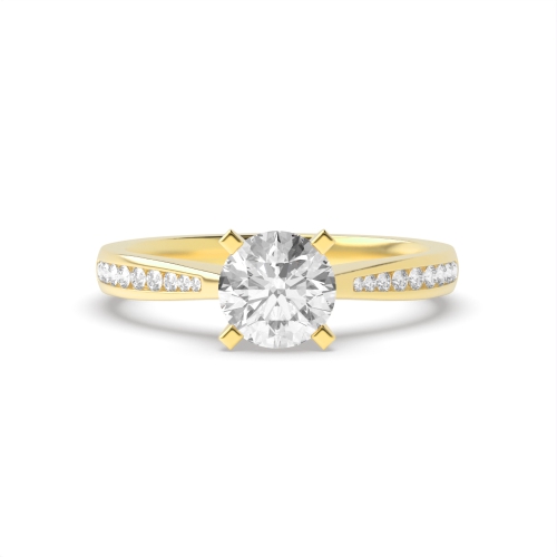 4 Prong Round Yellow Gold Tapering shoulder box claw Engagement Rings