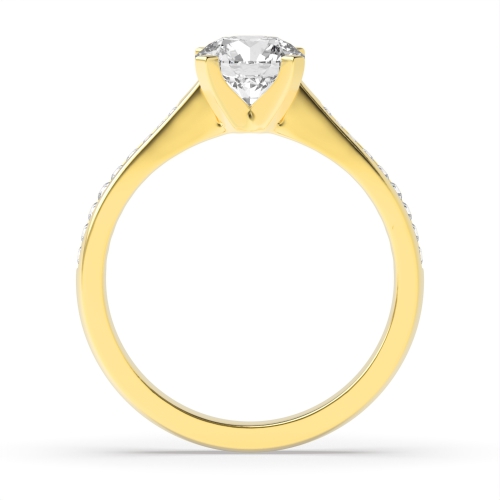 4 Prong Round Yellow Gold Tapering shoulder box claw Engagement Rings