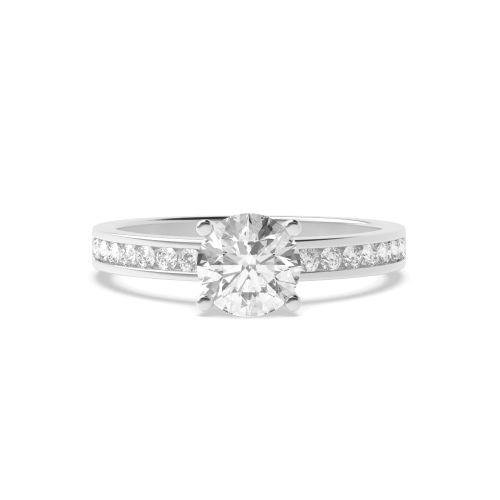 4 Prong Round Silver Basket setting Side Stone Engagement Rings