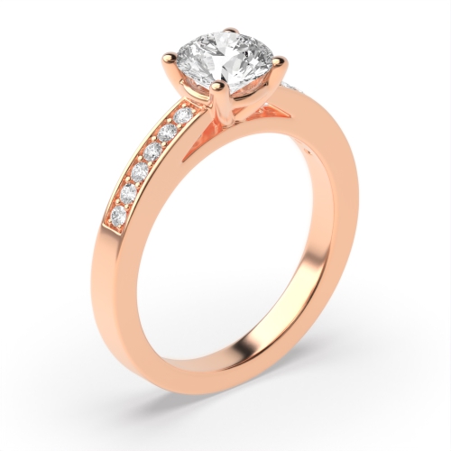 4 Prong Round Rose Gold Straight shoulder Engagement Rings