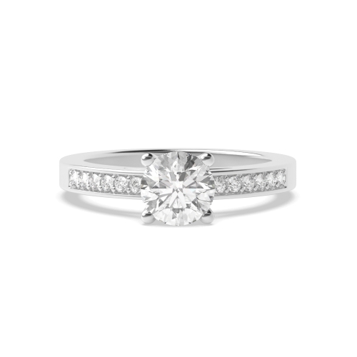 4 Prong Round Silver Straight shoulder Side Stone Engagement Rings