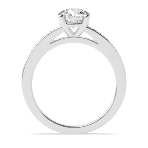 4 Prong Round Silver Straight shoulder Side Stone Engagement Rings