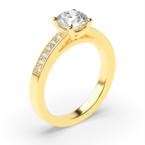 4 Prong Round Yellow Gold Straight shoulder Engagement Rings