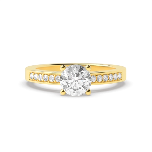 4 Prong Round Yellow Gold Straight shoulder Engagement Rings