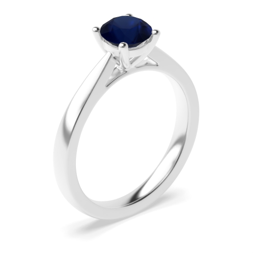 4 Prong Round Raised set classic Blue Sapphire Engagement Rings