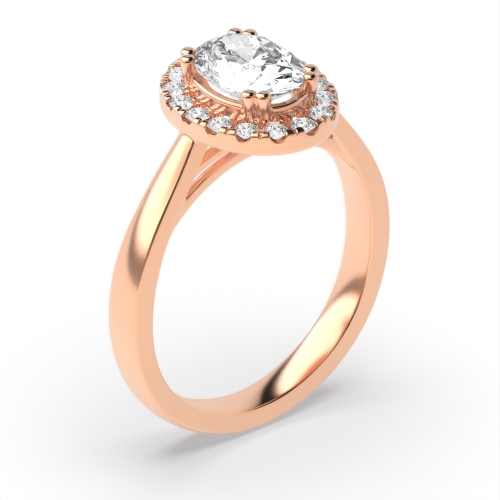 4 Prong Oval Rose Gold Plan shank Halo Engagement Rings