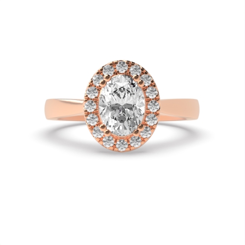 4 Prong Oval Rose Gold Plan shank Halo Engagement Rings