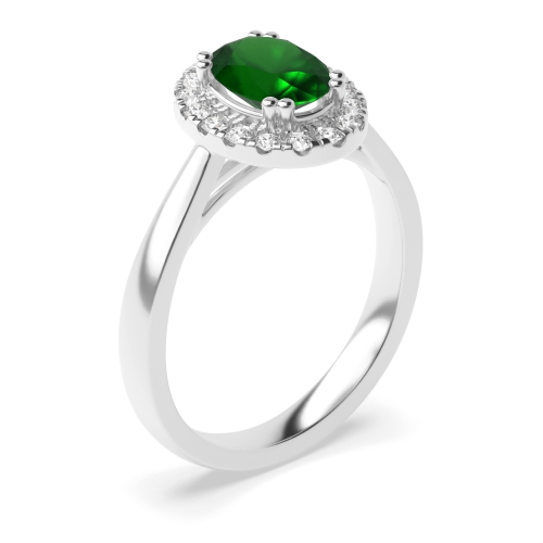 4 Prong Oval Plan shank Emerald Halo Engagement Rings