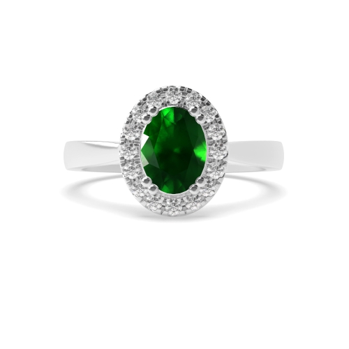 4 Prong Oval Plan shank Emerald Halo Engagement Rings