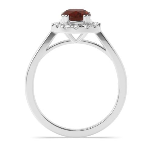 4 Prong Oval Plan shank Garnet Halo Engagement Rings