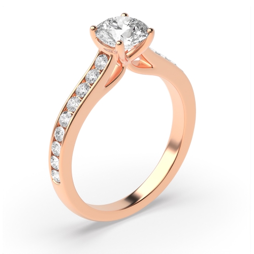 Side Stone On Shoulder Set Accented Round Diamond Engagement Ring Gold