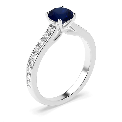 4 Prong Round Raised set Blue Sapphire Engagement Rings