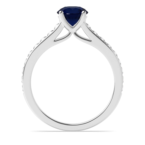 4 Prong Round Raised set Blue Sapphire Engagement Rings