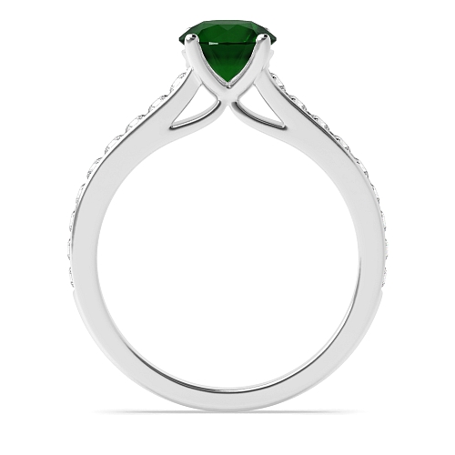 4 Prong Round Raised set Emerald Side Stone Engagement Rings