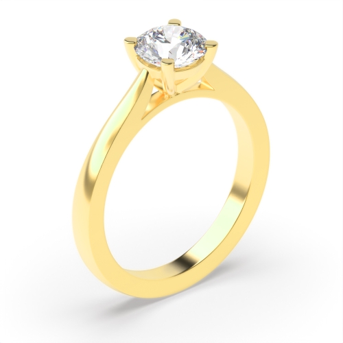 4 Prong Round Yellow Gold Raised set tapering shoulder Engagement Rings