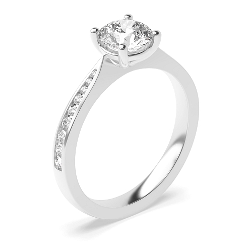 4 Prong Round Tapered shank Side Stone Engagement Rings