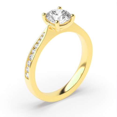 4 Prong Round Yellow Gold Tapered shank Engagement Rings