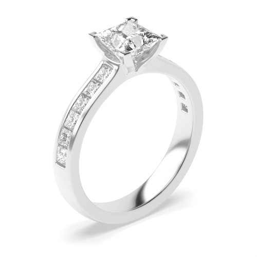Princess Cut Side Stone On Shoulder Set Diamond Engagement Ring In White Gold