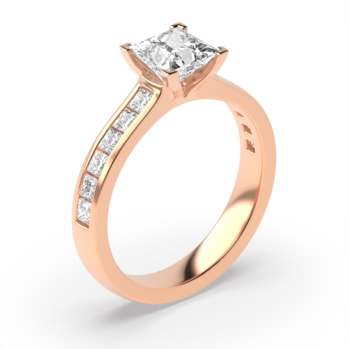 4 Prong Princess Rose Gold Open set corner claws Engagement Rings