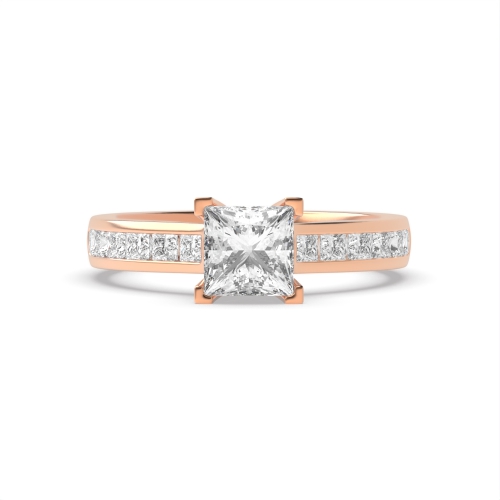 4 Prong Princess Rose Gold Open set corner claws Engagement Rings