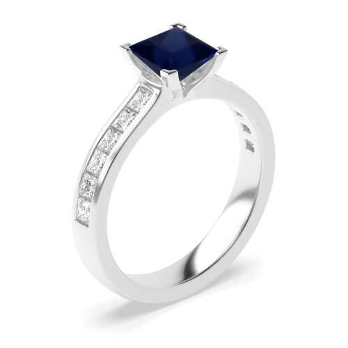 4 Prong Princess Open set corner claws Blue Sapphire Engagement Rings