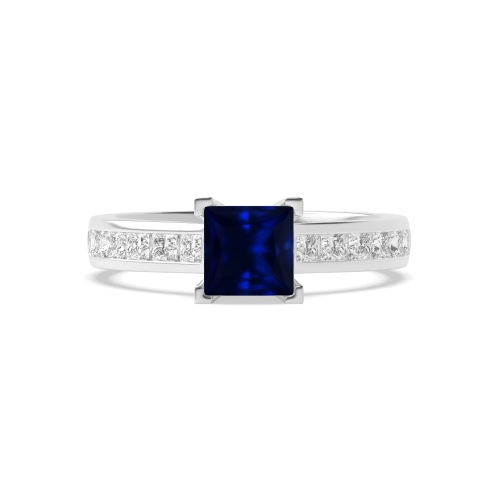 4 Prong Princess Open set corner claws Blue Sapphire Engagement Rings